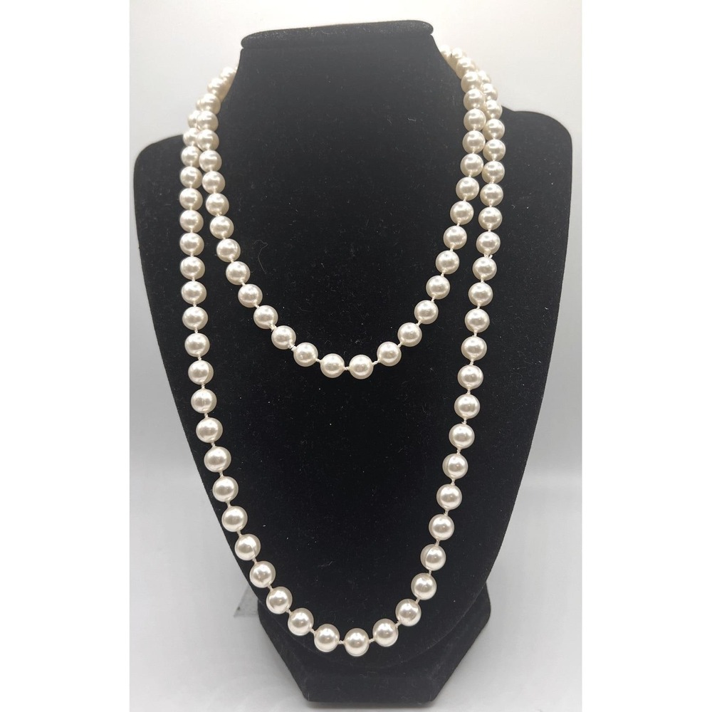 Long Faux Pearl Necklace‎ 37" Opera Length Single Strand Classic